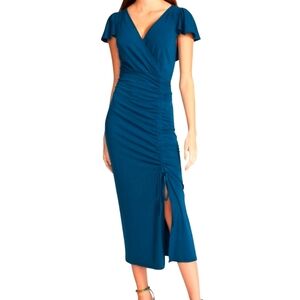 Betsey Johnson Dark Teal Tiny Ribbed Bodycon Dress with Side Split size Small